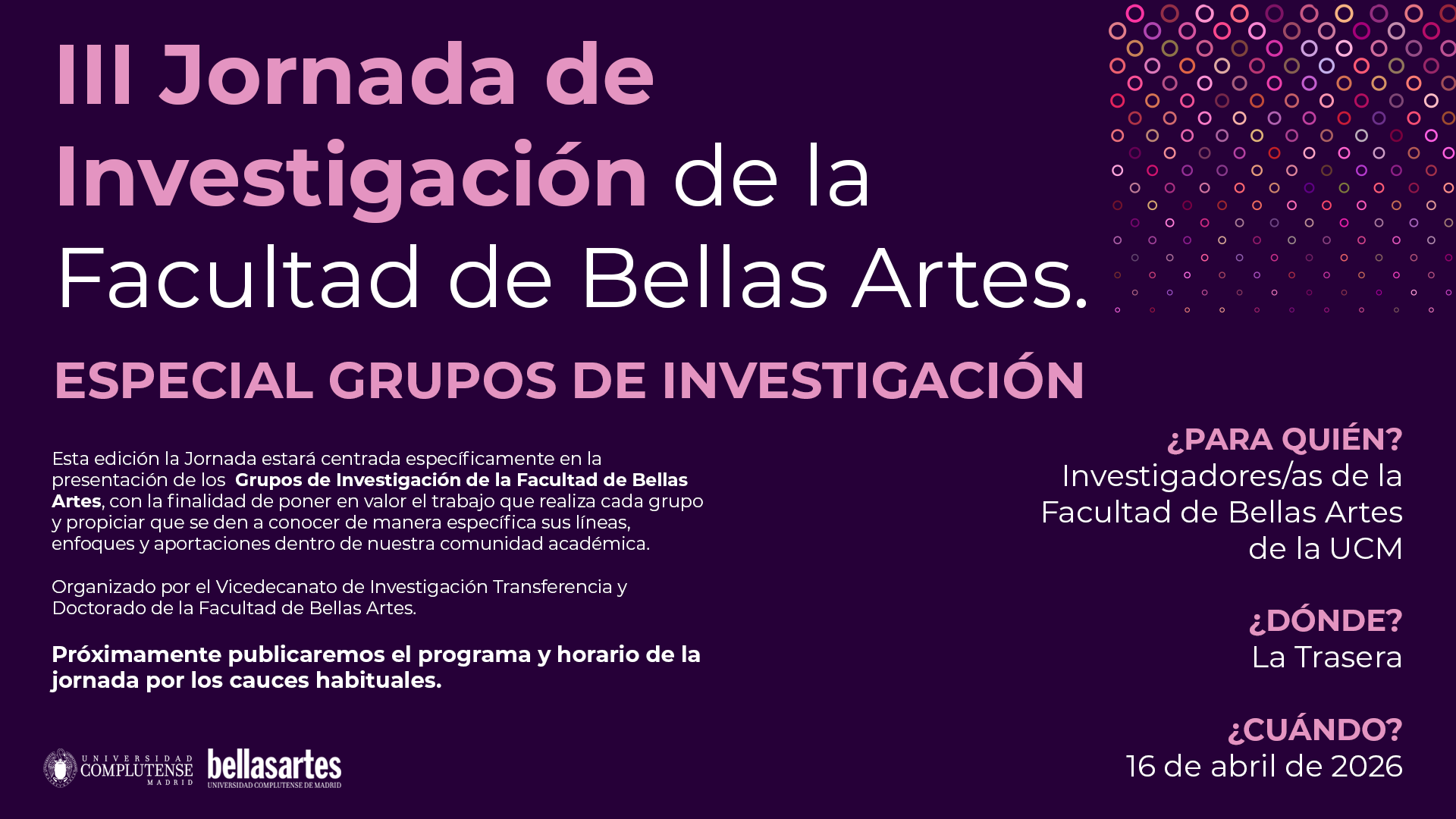 III Jornada de Investigación de la Facultad de Bellas Artes. Especial Grupos de Investigación